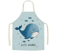 FOMAISELF Delantal de cocina de lino para niños, lindo delantal para niños con diseño de ballena, delantales de hijo e hija para cocinar, hornear, pintar, fiesta