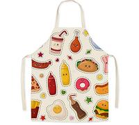 FOMAISELF Delantal de cocina de lino para niños, lindo delantal para niños con diseño de comida, delantales de hijo e hija para cocinar, hornear, pintar, fiesta
