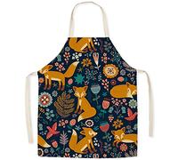 FOMAISELF Delantal de cocina de lino para niños, lindo delantal para niños con diseño de zorro, delantales de hijo e hija para cocinar, hornear, pintar, fiesta