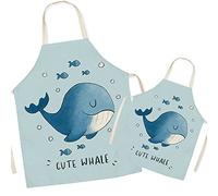 FOMAISELF Delantal de cocina de lino para padres e hijos, bonito delantal con diseño de ballena para mamá y niños, delantales para mamá, hijo, hija para cocinar, hornear, pintar, fiesta