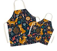 FOMAISELF Delantal de cocina de lino para padres e hijos, lindo delantal con estampado de zorro para mamá y niños, delantales para mamá, hijo, hija para cocinar, hornear, pintar, fiesta