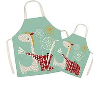FOMAISELF Delantal de cocina de lino para padres e hijos, lindo elefante y jirafa, delantal para mamá y niños, delantales para mamá e hijo para cocinar, hornear, pintar, fiesta