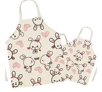 FOMAISELF Delantal de cocina de lino para padres e hijos, lindo patrón de conejo, delantal para mamá y niños, delantales para mamá, hijo, hija para cocinar, hornear, pintar, fiesta
