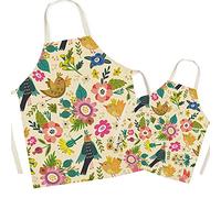 FOMAISELF Delantal de cocina de lino para padres e hijos, lindo patrón de pájaros, delantal para mamá y niños, delantales para mamá, hijo, hija para cocinar, hornear, pintar, fiesta