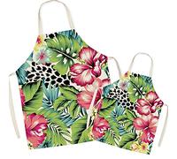 FOMAISELF Delantal de cocina de lino para padres e hijos, patrón de plantas, delantal para mamá y niños, delantales para mamá, hijo, hija para cocinar, hornear, pintar, fiesta