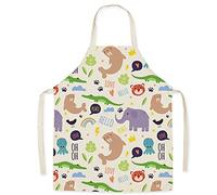FOMAISELF Delantal de cocina para niños de lino, delantal para niños con diseño de animales lindos, delantales para hijos e hijas para cocinar, hornear, pintar, fiesta