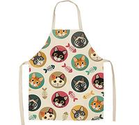 FOMAISELF Delantal de cocina para niños de lino, lindo delantal para niños con diseño de gato, delantales para hijo e hija para cocinar, hornear, pintar, fiesta