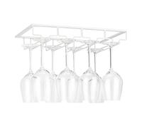 FOMANSH Soporte para copas de vino, para debajo del mueble, organizador de metal para bar o cocina, 4 filas, Marrón y blanco