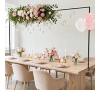 Fomcet - Soporte Para Barra De Mesa Con Abrazaderas De 71cm a 108cm De Alto, 73cm a 250cm De Largo, Metal Negro, Arco De Mesa Ajustable Para Boda, CumpleañOs, Fiesta De Bebé, Aniversario