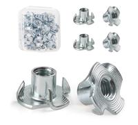 FOMGIIN Tuerca en T de 4 Puntas M4 X 8 mm, 50 Pieza Tuerca de Cuatro Puntos, Tuercas de Accionamiento, T Tuerca de Acero Carbono, Adecuado para Muebles de Madera, Construcción, Embutir Madera