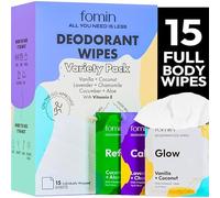 FOMIN Toallitas Desodorantes De Viaje - Paquete Variado De 15 Unidades - Toallitas Desodorantes Mini Hipoalergénicas Con Ph Balanceado Para Mujeres Y Hombres - Sin Plástico, Envueltas Individualmente