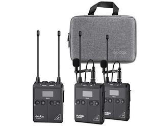 FOMITO Godox Pro Sistema de micrófono Lavalier inalámbrico WMicS1 Kit de 2 transmisores TX1 + 1 receptor RX1 con HD OLED de 96 canales, anti-interferencia de imagen, RF ajustable, larga vida útil