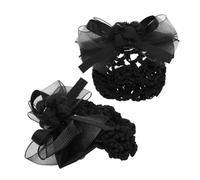 FOMIYES 2 Piezas bolsa de red para el cabello cubre moño con lazo pinzas para el cabello francés redecilla de pelo de flores redecilla con lazo moño de pelo poliéster Negro