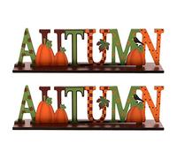 FOMIYES 2pcs Thanksgiving Sign Wood Autumn Letter Pumpkin Pattern Figurine Coloful Harvest Festival Decors Fall Props for Tabletop Centerpiece Adorns