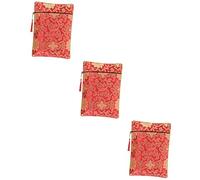 FOMIYES 3 Piezas bolsa de archivo de estilo chino bolso bordado brocado templo creativo mochila school bag maletin escolar pequeña bolsa de almacenamiento Organizador de joyas algodón rojo