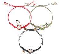 FOMIYES 3 Piezas Pulsera de Gato Maneki Neko de Cerámica Ajustable con Cuerda Trenzada Roja, Verde y Negra para Eventos Casuales y Formales, Amuleto de Suerte y Prosperidad