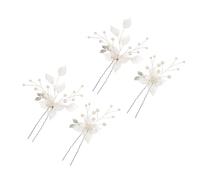 FOMIYES 4 Piezas U-shaped Bridal Hairpins Lightweight Pearl Leaf Hair Forks For Bride Wedding And Bridesmaid Floral Hair Decorations