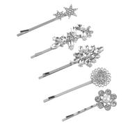 FOMIYES 5 piezas Clips para Pelo con Diseño de Flor y de Cinco Puntas Adornos con Strass Plateados Accesorios Ligeros y Duraderos para Bodas Fiestas y Diario para Niñas y Mujeres