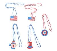 FOMIYES 5 Piezas Collar Independence Day con Colgantes Patrióticos de Estrellas y Banderas Usa Colores Rojo Blanco Azul Plástico Electrochapado para Fiestas de Julio y Diario
