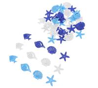 FOMIYES 50 Piezas de Recortes de Madera Náuticos Pequeños, Estilo Mediterráneo, Mezcla de 3 Colores, Adornos de Estrella de Mar, Conchas, Peces y Caracoles para Manualidades DIY
