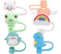 FOMIYES 6 Fundas para Pajitas de Silicona Diseño Animal Divertido, Tapas Antipolvo Reutilizables para Pajitas de Colores Variados, Ideales para Bebidas y Fiestas, Pack de 6 Unidades