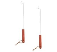 FOMIYES Acero Inoxidable Gancho para Carne con Mango de Madera 2 Piezas | Pollo y Carne, Asar Parrilla y Voltear Comida, Estructura Firme, Uso en Bbq y Playa