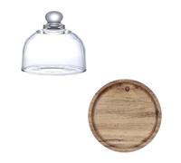 FOMIYES Bandeja de Postre de Madera Maciza Mini con Tapa de Vidrio Transparente, Plato para Servir Pasteles y Exhibidor de Dulces para Hogar, Restaurante y Eventos, Soporte Reutilizable