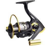 FOMIYES Carrete de Pesca Metálico 13 Ejes La2000 Negro y Dorado, Rueda Portátil Mango de Metal, Balancín Intercambiable Izquierda/Derecha, Equipo para Pesca en Mar y Surfcasting