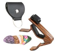 FOMIYES Cejilla para Guitarra Acústica y Eléctrica de Madera Oscura Juego de 6 Púas y Funda, Accesorio para Instrumento Musical, Cambio Rápido, Compatible Ukelele y Guitarra Folk