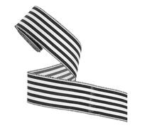 FOMIYES Cinta Decorativa de Poliéster Borde de Alambre 6,3 Cm X 10 Yardas, Estilo Granja Rústica en Rayas Claras y Negras para Envolver Regalos y Decoración de Casas de Vacaciones