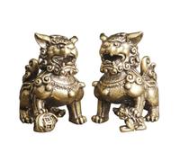 FOMIYES Cobre Decor 2 Piezas Fengshui latón par de estatuas de león guardián Fu Foo Dogs inauguración de la casa Felicitaciones para alejar el Mal energía Caracoles Dorados Escargot