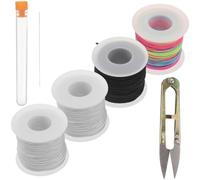 FOMIYES Cordón Elástico Redondo 1 Mm 4 Rollos (1 2 1) 50 M con Herramienta para Abalorios, Hilo Elástico Fino para Pulseras, Collares y Proyectos de Costura Artesanales