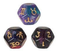 FOMIYES Dados Astrológicos de 12 Caras de Doble Color, Juego de 3 Dados del Zodíaco para Tarot y Juegos de Mesa de rol, Accesorios Numéricos de Signos Zodiacales para Adivinación y