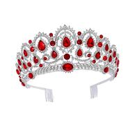 FOMIYES de novia de cristal de alta de diamantes tocados de novia coronas redondas para mujer bandas para el cabello para mujeres de boda bridal tiara pedrería rojo