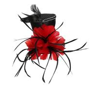 FOMIYES Diadema Sombrero De Copa Mini Negra Pluma Roja, Tela Resistente, Ligera y Cómoda, Para Mujer, Fiesta De Halloween y Navidad, Tamaño Único