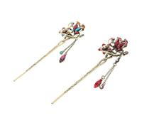 FOMIYES Horquillas Cabello Vintage 2 Piezas Palillos para Cabello Largo Rojo y Multicolor Accesorios Chinos para Mujeres y Niñas para Bodas y Fiestas