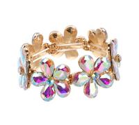 FOMIYES joyería iridiscente delicado flores mujer brillante paseo boda nupcial elástico vistoso pulsera de cuarzo rosa casarse floral colorful crystal bracelet aleación
