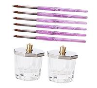 FOMIYES Juego de 10 Pinceles para Uñas con Vaso de Cristal Acrílico, 2 Tapas Octagonales, 6 Pinceles 3d de Pelo de Armiño Punta Fina, para Manicura Profesional y Artística