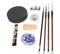 FOMIYES Juego de Pinceles de Tinta para Caligrafía, Piedra de Tinta China y Papel de Práctica, 11 Piezas, Portátil y Tradicional para Estudiantes y Principiantes en Dibujo y Escritura