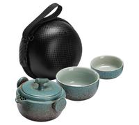 FOMIYES Juego de Té Portátil de Cerámica para Adultos con Tetera y Taza Set de Té Chino Estilo Japonés en Color Verde con Bolsa de Transporte Adecuado para Viajar y Disfrutar