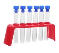 FOMIYES Kit de Experimentos Científicos 6 Tubos de Ensayo de Plástico Transparentes de 100X15 MM y Tapones de Goma Soporte Rojo de Plástico para Tubos de Ensayo de 6 Orificios Equipo de