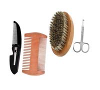 FOMIYES Kit De Peine De Madera y Cepillo Para Bigote Tijeras, Diseño Compacto y Portátil Para Cuidado Profesional y Bigote, Adecuado Para Hombres En Cualquier Lugar