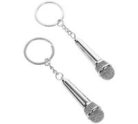 FOMIYES Llavero de Metal Plateado Diseño de Micrófono, Set de 2 Piezas, Colgante Práctico y Creativo para Llaves y Bolso, Accesorio Ligero y Compacto Adecuado para Obsequio