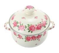 FOMIYES Olla Esmaltada de Esmalte Doble Asa y Tapa, 20 Cm, Color Rosa Diseño Retro, Olla para Estofado y Sopa, Utensilio de Cocina Antiácido y Fácil Limpieza para Uso Doméstico