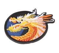 FOMIYES Parche Bordado Dragón Termoadhesivo Redondo Amarillo, Aplique para Ropa y Mochilas, Parche Decorativo para Coser, Parches para Chaquetas y Bricolaje, Accesorio Artesanal