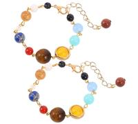 FOMIYES Pulsera de astronomía (2 unidades): Pulsera ajustable del sistema solar, brazalete de planetas con cuentas de piedra natural, joyería de galaxia del para mujeres y hombres.
