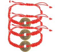 FOMIYES Pulseras para Parejas Trenzadas de 5 Piezas Monedas Chinas, Cuerda Roja de Aleación, Diseño Vintage y Acabado Fino, No Se Desvanece