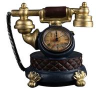 FOMIYES Reloj Decorativo de Sobremesa Estilo Retro Dorado, Modelo de Teléfono de Resina para Hogar y Oficina, Adorno Vintage Funcional para Estantería, Mesita o Escritorio