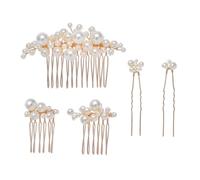 FOMIYES Set de 5 Piezas de Peinetas y Horquillas Cabello Perlas Grandes Diseño Europeo en Color Dorado Accesorio para Novia Bodas y Eventos Obsequios