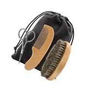 FOMIYES Set De Afeitado De Barba y Cuidado 4 Piezas Para Hombres, Tijeras De Acero, Cepillo De Madera y Peine, Kit Portátil Estuche De Tela Para Uso Diario y Viaje